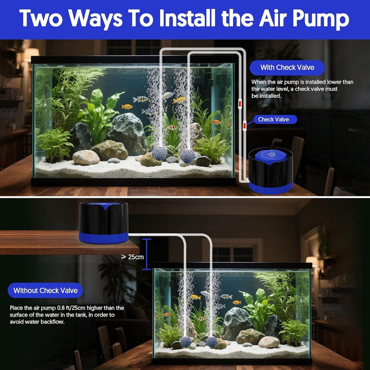 Aquarium Air Pump, Quiet Fish Tank Air Pump with Dual Outlets - 5W (Up to 120 Gallon) - image 3