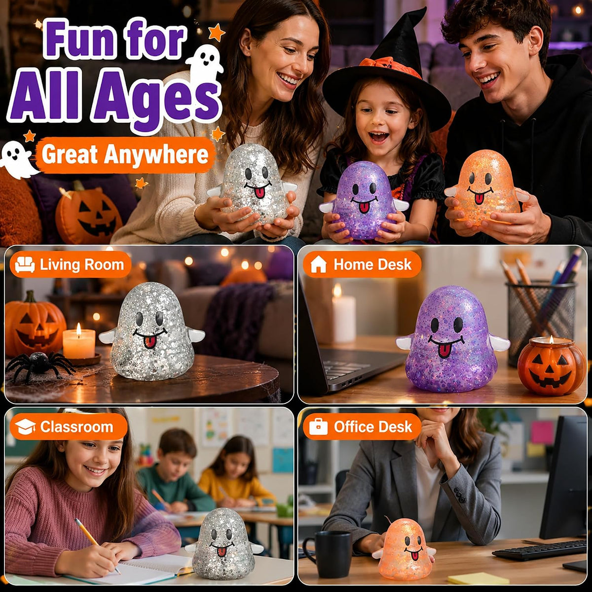New 6 Packs-Halloween Squishies Toys Slow Rising - 3pc Ghost - image 2