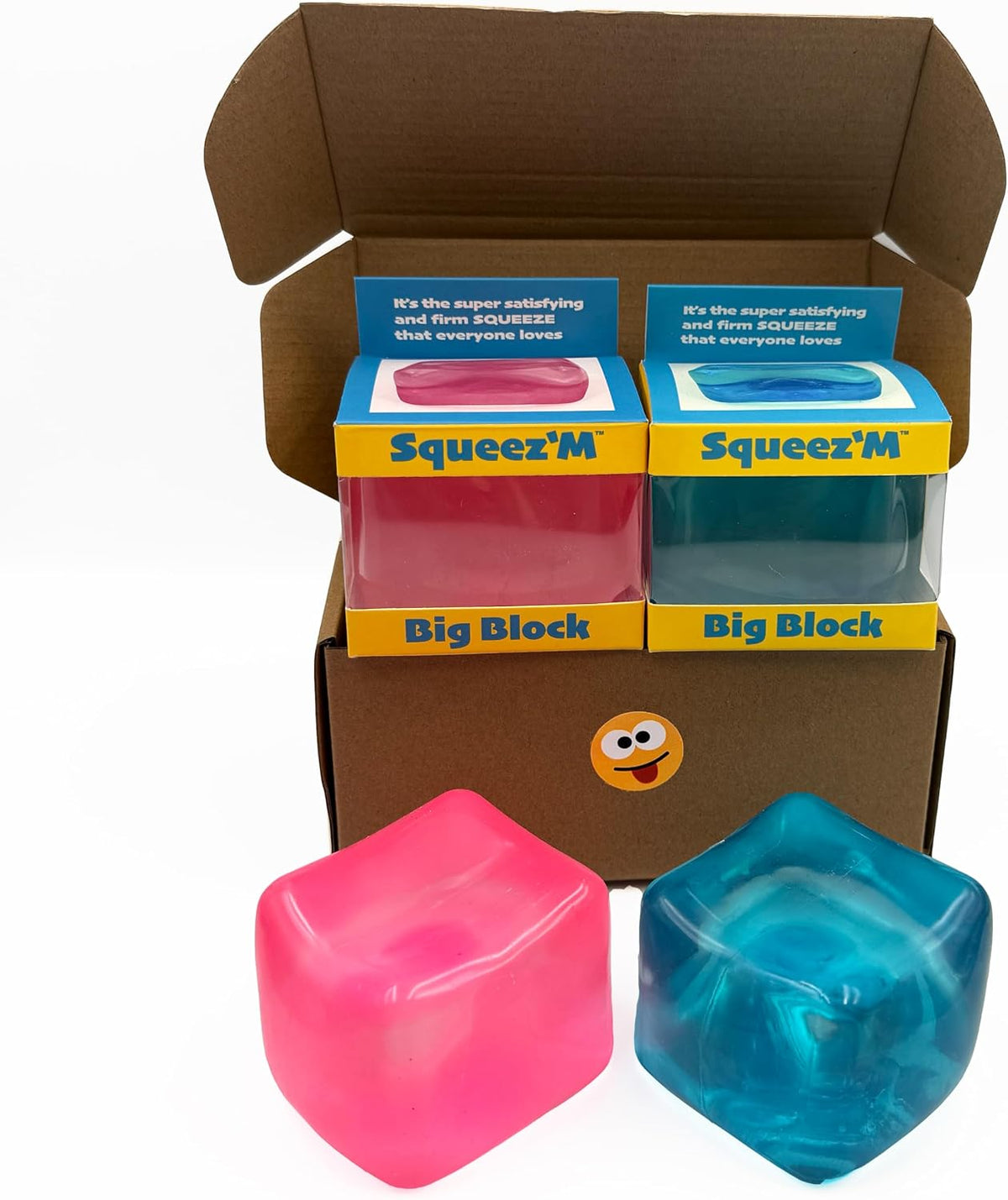 Original BigBlok Premium Stress Cube, Squishy Fidget Toy - Blue & Pink (Pack of 2 Cubes)