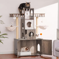 Heybly Cat Tree with Litter Box Enclosure for Indoor Big Cat HCT110SG – Essentials for Cats - Rustic Gray / 60 inch - image 2