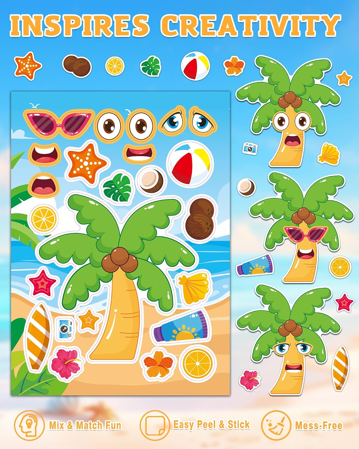 48 Fall Make-a-Face Sticker Sheets for Kids - Summer Vibe - image 3