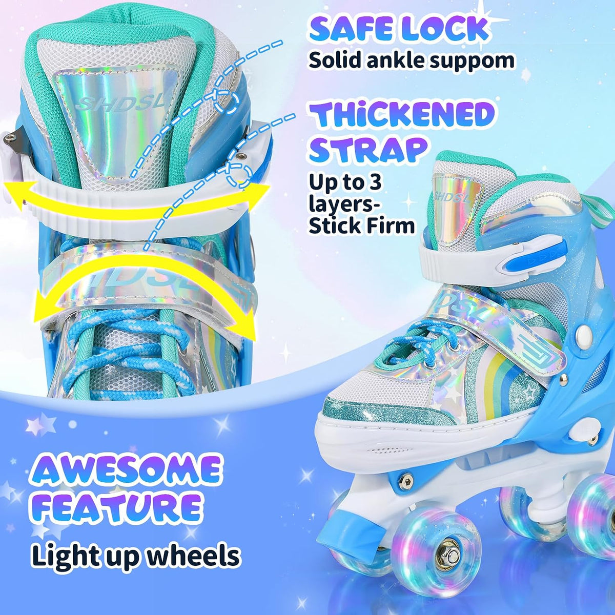 SHDSL pink rainbow light up adjustable roller skates for girls - view 26