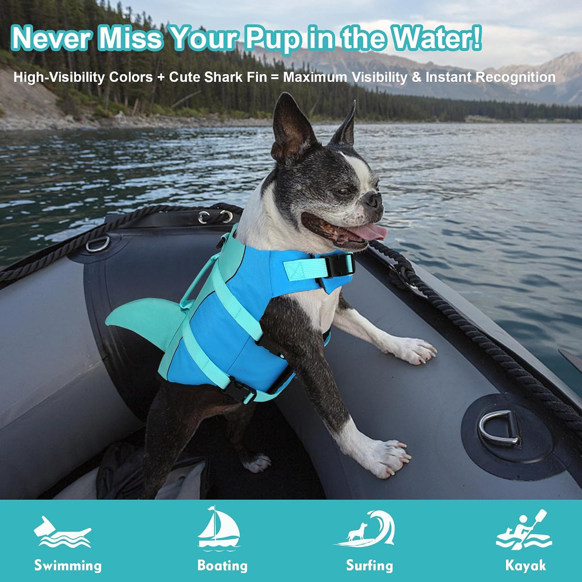 Dogcheer Dog Life Jacket, Cute Shark Dog Life Vest for Swimming Boating with Superior Buoyancy - Pool Blue / X-small - image 4