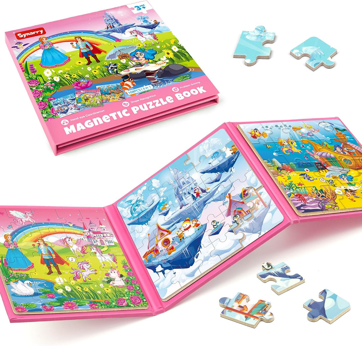 SYNARRY magnetic dinosaur puzzle book with three colorful dinosaur scenes - view 5
