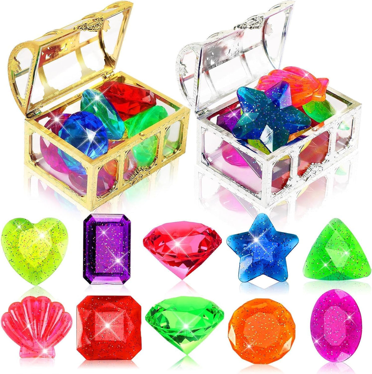 MARFOREVER Extra Large Diving Gem Pool Toys 60MM Extra Big Colorful - Pirate Chest Gems