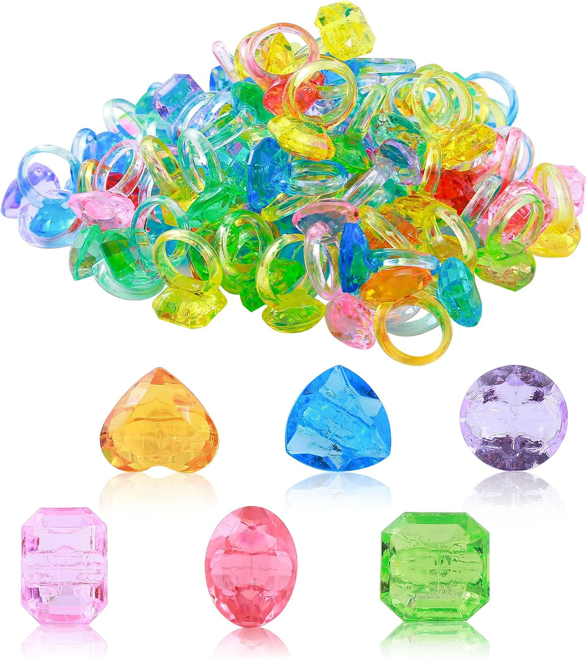PASEMM 100Pcs Gem Rings Toys for Kids
