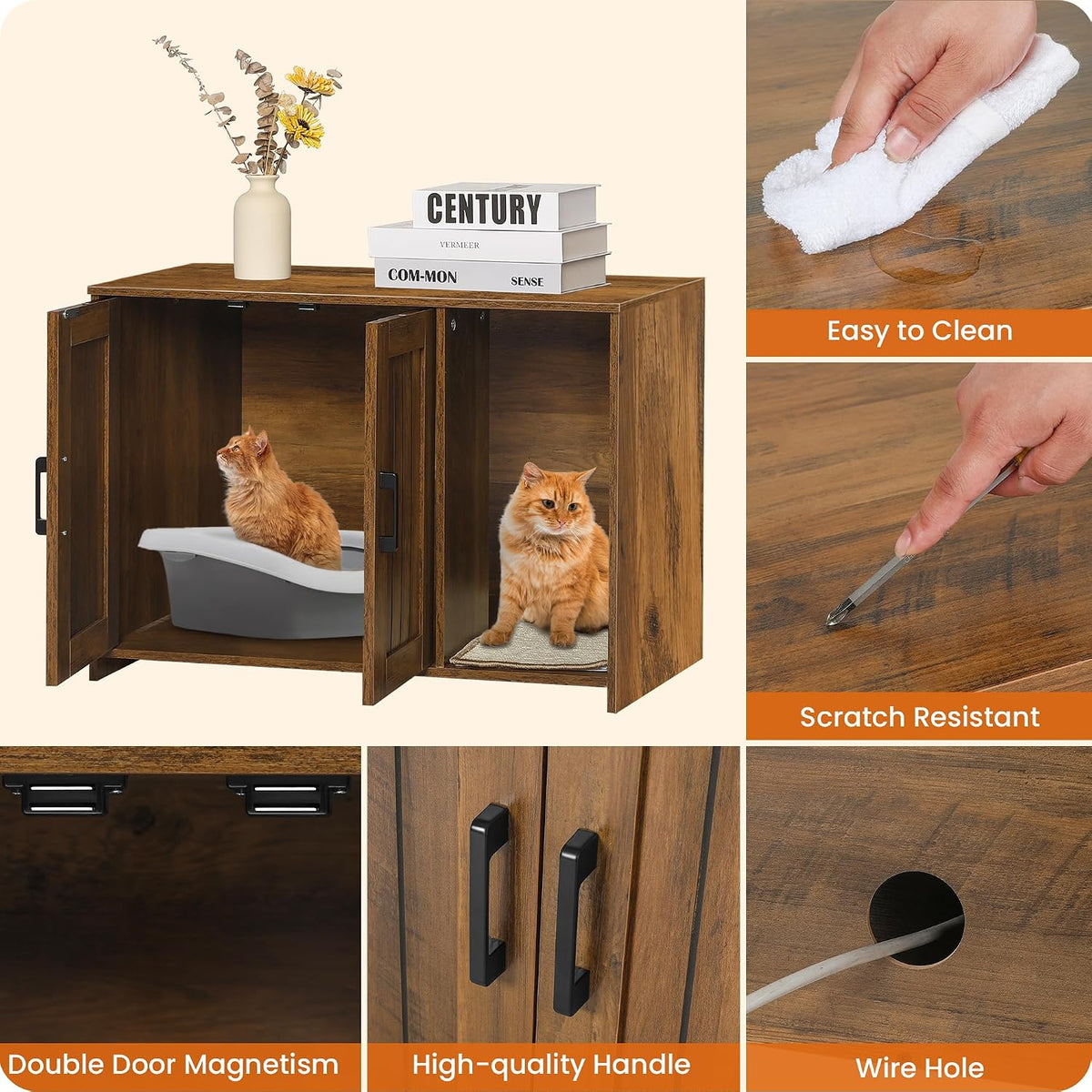 Cat Litter Box Enclosure, with Scratching Mat - Warm Brown / 27.6"L x 18.2"W x 19.6"H - image 4