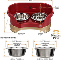 Neater Pet Brands Neater Feeder Deluxe Mess Proof Dog Bowls Elevated for Small Dogs Under 19 lbs, Made in USA, No Spill Raised Dog Food Bowl Stand Feeding Station, Food and Water Bowl Set, Cranberry