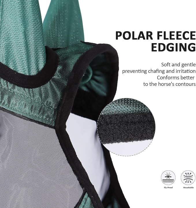 Harrison Howard Pro Luminous Horse Half Face Fly Mask Large Eye Space with Ears UV Protection for Horse Hunter Green M