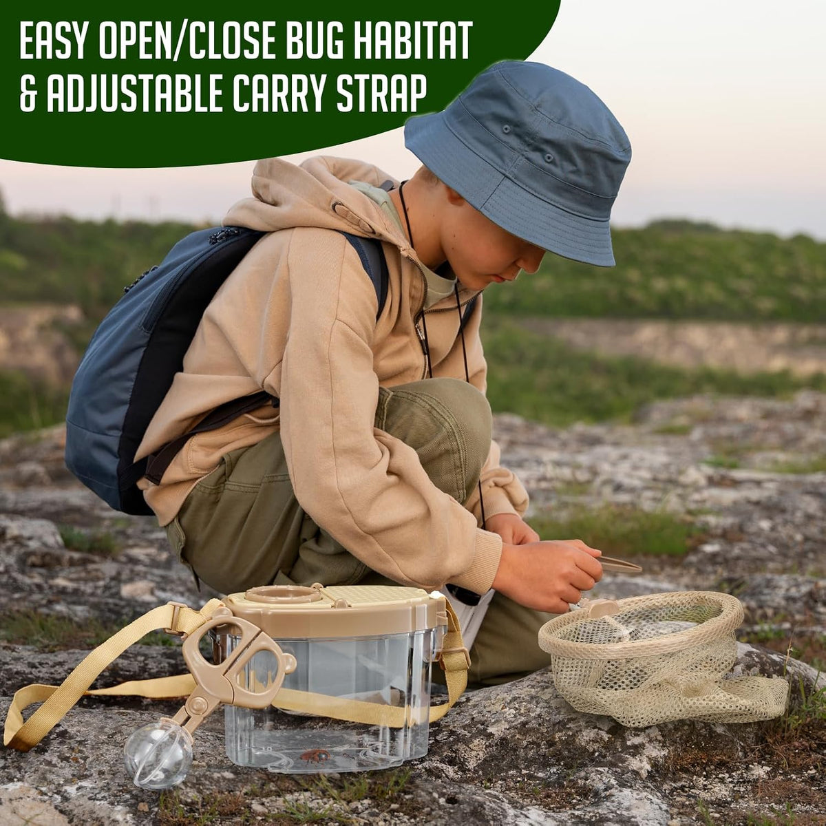 Montessori Mama kids bug catching kit with bug habitat, net and magnifying glass - view 3