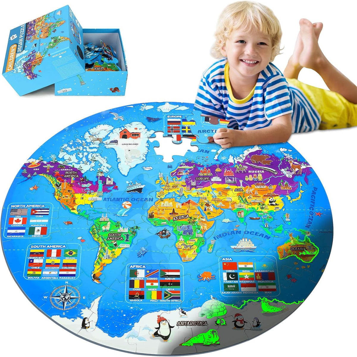 DIGOBAY glow in the dark solar system floor puzzle with planets, astronauts and space probe