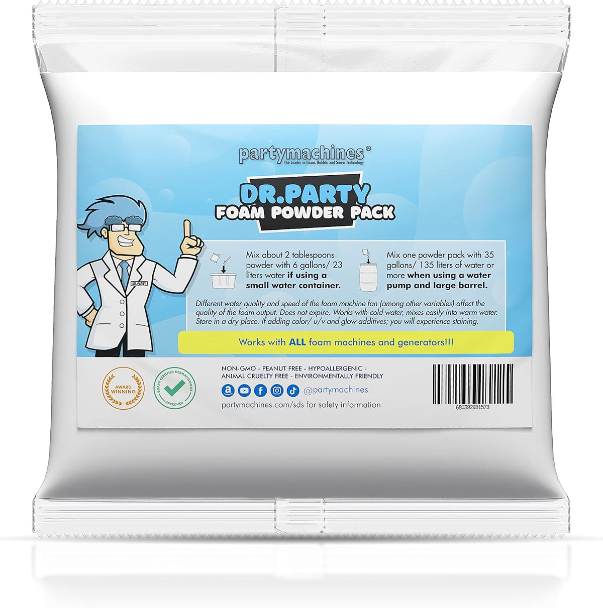 Partymachines foam powder pack of individually packaged portions for foam machines