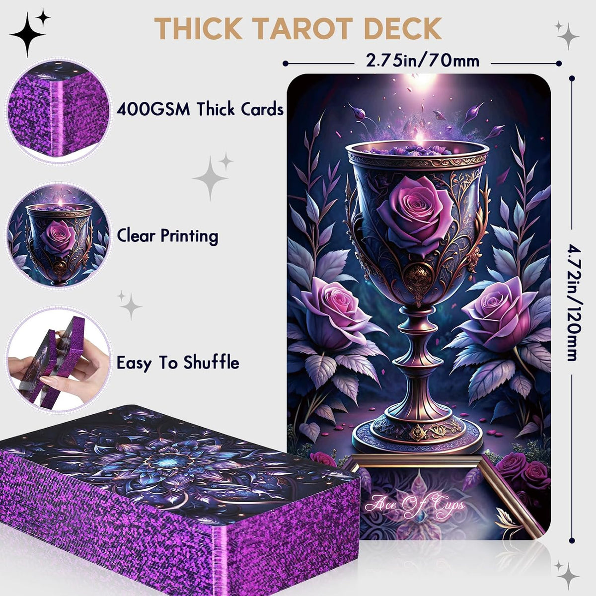 Tarot Cards Deck for Beginners with Guide Book Pretty Unique 400GSM - Purple - image 4