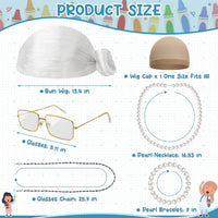 Huskein Old Lady Costume, Old Lady Cosplay Silver Bun Wig Glasses Wig Cap Pearl Necklace Bracelet - White-bun - image 2