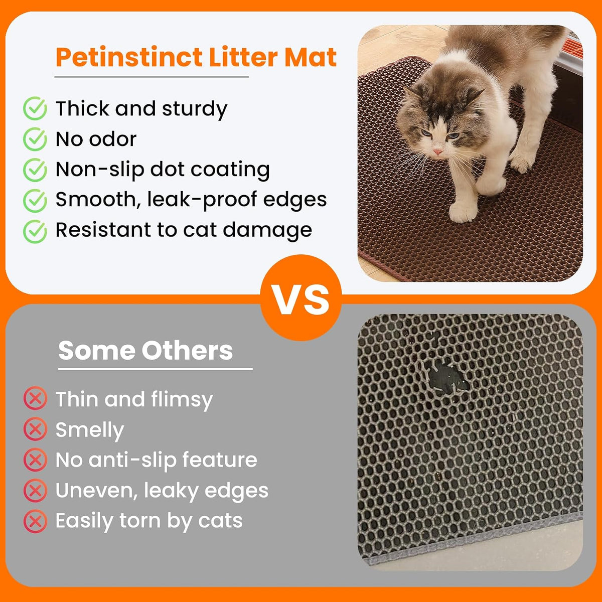 Cat Litter Mat, Double Layer Honeycomb Litter Box Mat – Daily Care for Cats - 46x26 Inches / Brown - image 3