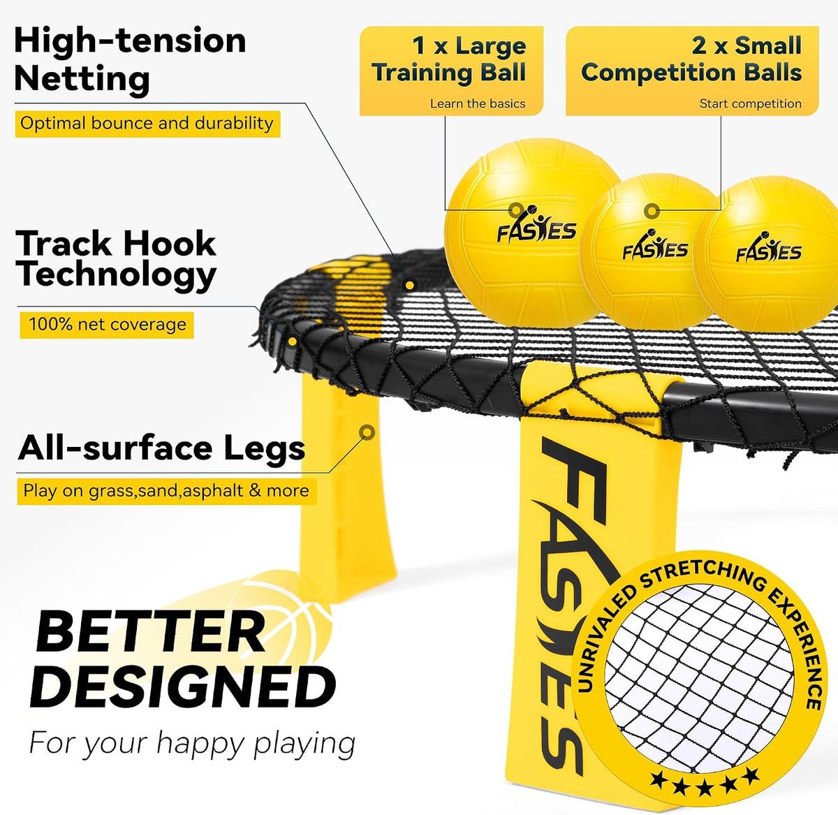 Fastes roundnet game set with round net, three balls and carrying bag - view 3