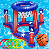 Amenon American flag floating pool basketball hoop and ring toss set in red, white and blue