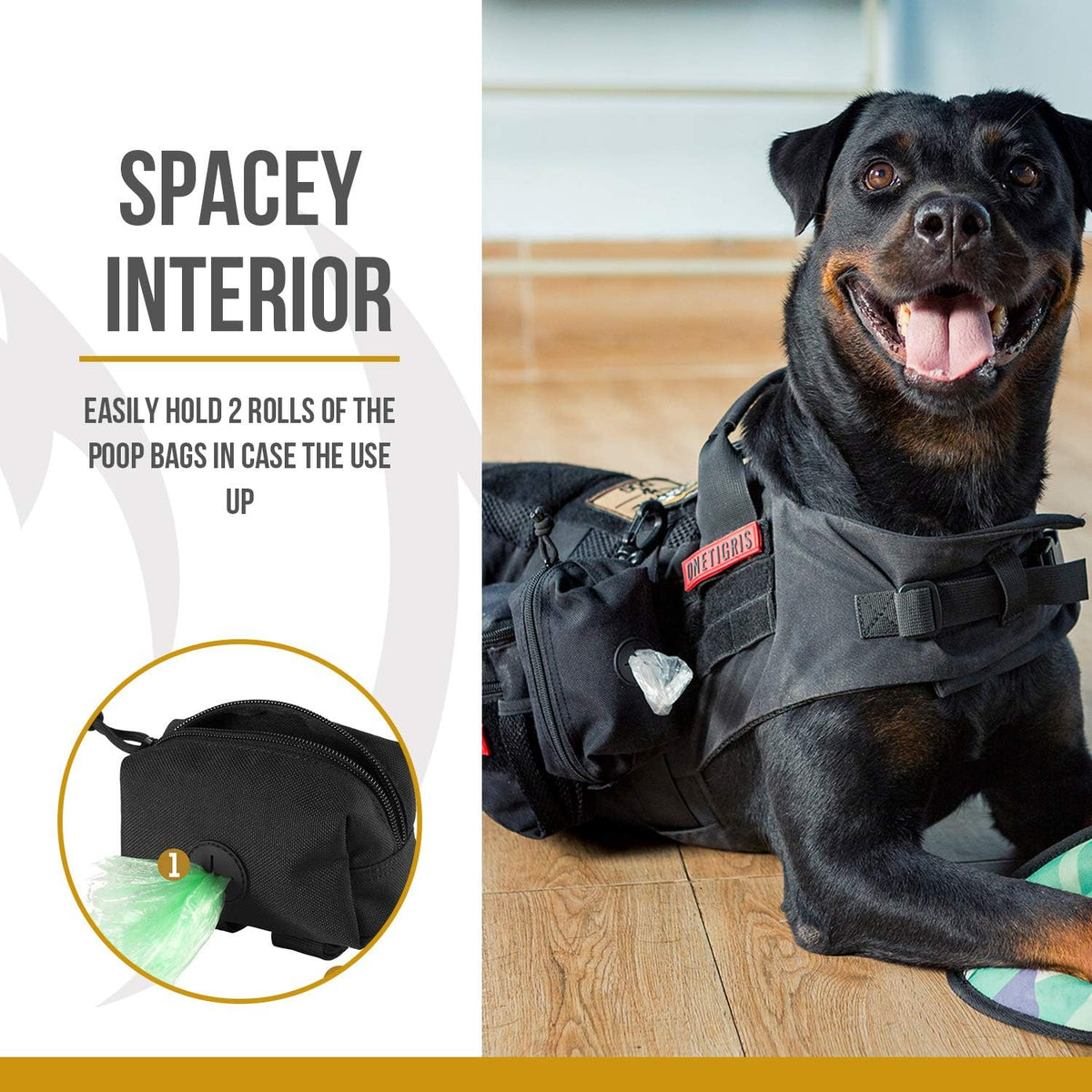 OneTigris Doggy Poop Bag Holder Zipper Dog Waste Bag Pouch Leash - Black - image 3