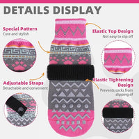KOOLTAIL Dog Socks to Prevent Licking Paws for Hardwood Floors Anti Slip, Winter Warm Pet Boots&Paw Protector with Grippers, Double Sides Dog Shoes Booties for Small Medium Large Senior Dogs Pink L