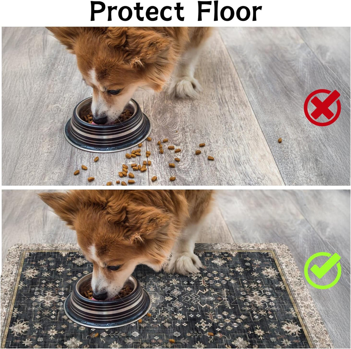 Pet Food Mats for Floor, Absorbent Dog Mat for Food and Water Dispenser Mat, Dog Food Mat Quick Dry - Black / 32"L x 24"W - image 3