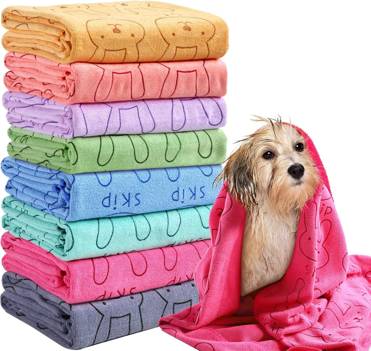 Peryiter 8 Pcs Dog Drying Towels Bulk 55'' x 28'' Pet Grooming - Colorful