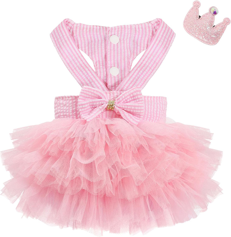 Dog Dress, Fashion Puppy Tutu Princess Dresses for Small Dogs Girl, Sweet Skirt with Dog Bowknot - Pink dress tutu / X-Small