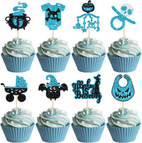 Gyufise black glitter Halloween happy birthday cake topper with half moon, house, pumpkin, ghost and - view 3
