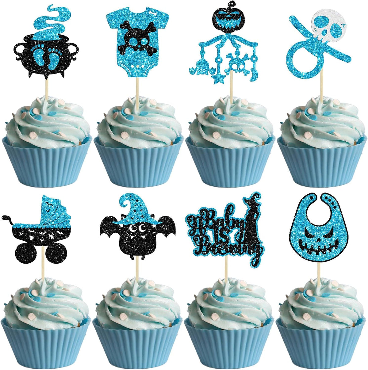 Gyufise black glitter Halloween happy birthday cake topper with half moon, house, pumpkin, ghost and - view 3