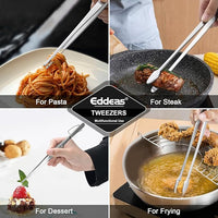 Kitchen Tweezers Tongs, Cooking Tweezers Stainless Steel - 3 Size 12'' 10'' & 8 inch Ideal for Meat, pasta, plating and pinching delicate small pieces of food, Set of 3
