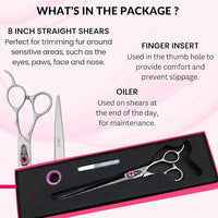 Kenchii Love Dog Grooming Scissors, 8 Inch Straight Shears, Dog Scissors for Grooming, Professional Pet Grooming Scissors, Heavy Duty, Durable and Sharp