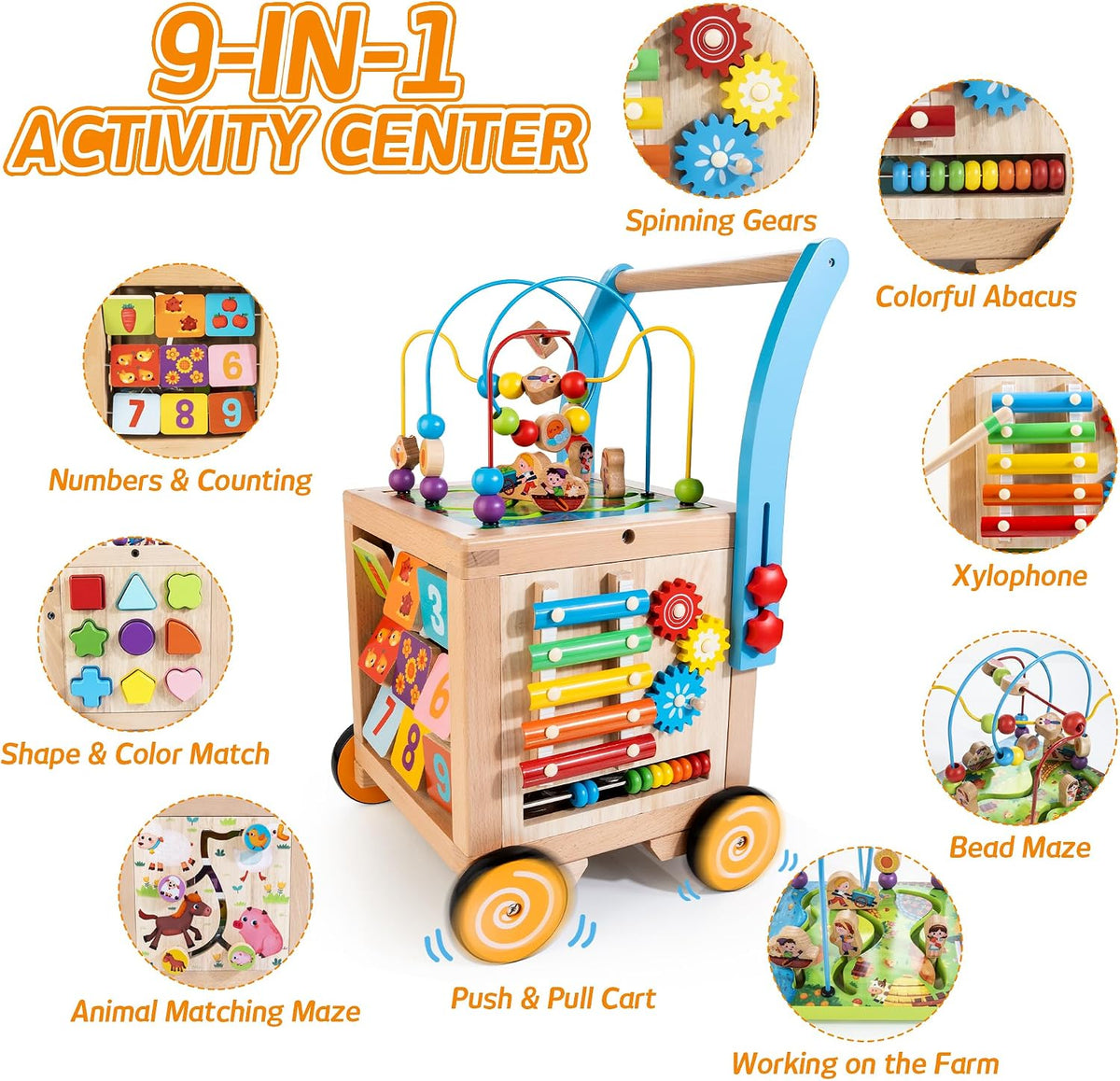 9-in-1 Wooden Activity Cube Walker for 1 Year Old - Neutral 2 - image 2
