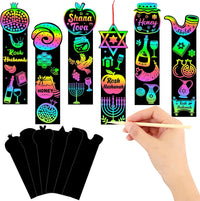 JUNEBRUSHS rainbow scratch art bookmarks with bamboo scratch sticks and colored satin ropes - view 8