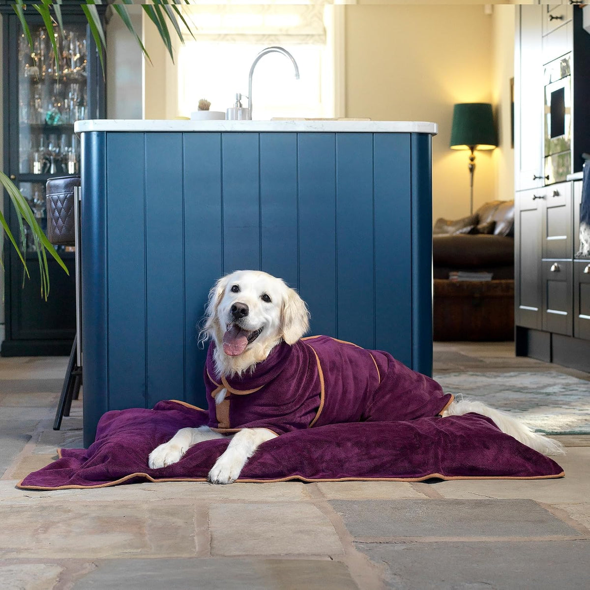 Lucky Pooch Dog Robe, Luxurious Dog Bathrobe - XL / Plum - image 4