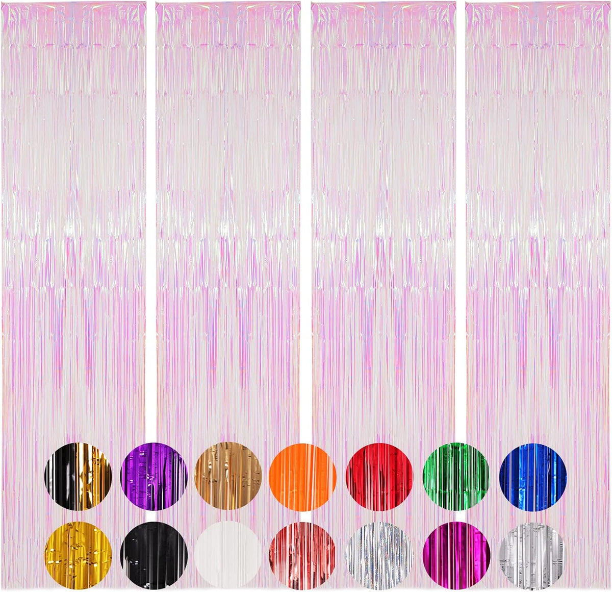 Voircoloria 2 Pack Gold Foil Fringe Backdrop Curtains - Iridescent Transparent / 4