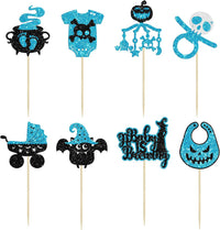 Gyufise black glitter Halloween happy birthday cake topper with half moon, house, pumpkin, ghost and - view 18