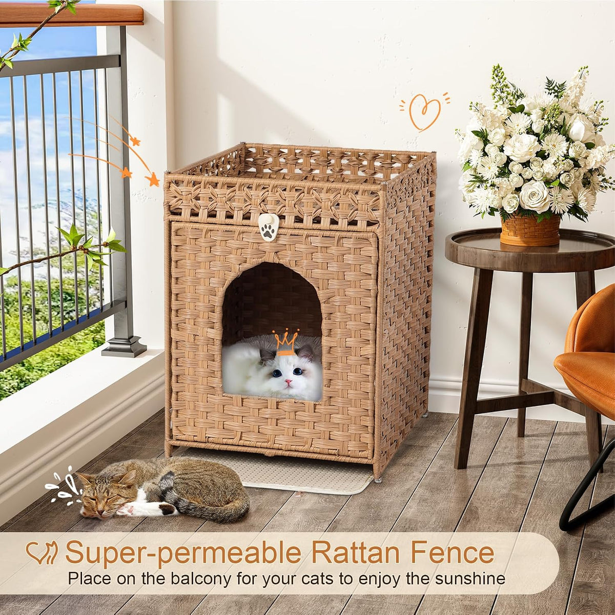Snughome Cat Litter Box Enclosure Furniture Hidden with Cat Litter Mat - Natural / 20.87"L x 16.93"W x 22.44"H - image 4