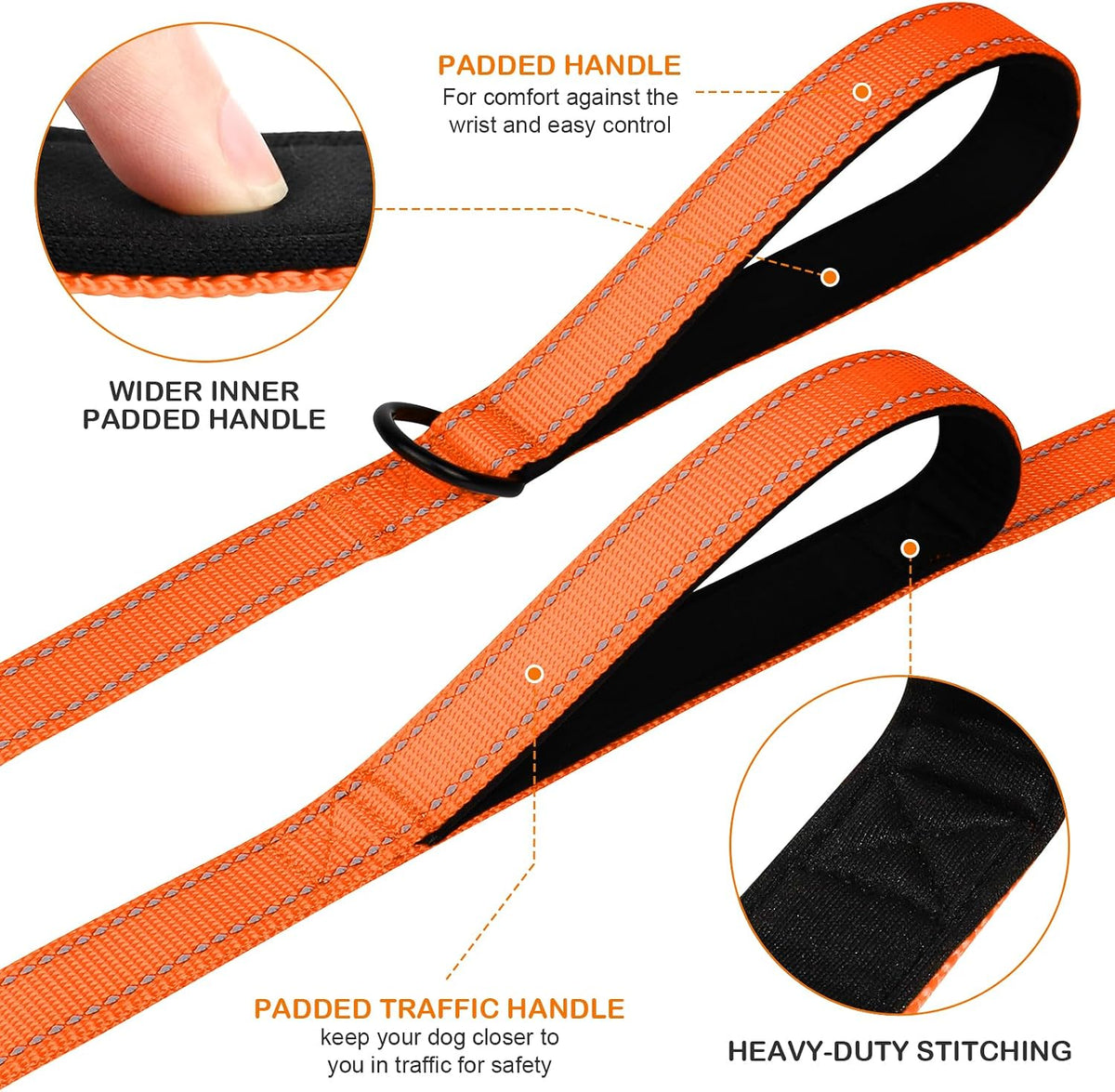Joytale Reflective Dog Leash for Medium & Large Dogs - 4 ft 2 Handle / Orange - image 2