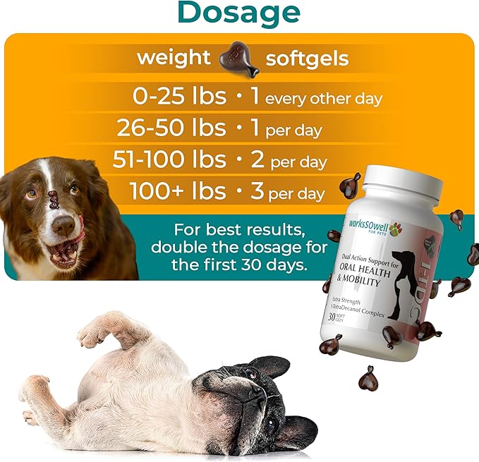1TDC WorksSoWell Dual Action Joint Supplement for Dogs & Cats - Hip and Joint Supplement for Large Breed & Small Breed - Also Great for Oral Health - Muscle & Stamina Recovery & Arthritis - 30ct
