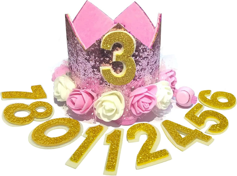 Dog Birthday Hat with Numbers, Adjustable & Reusable - Pink