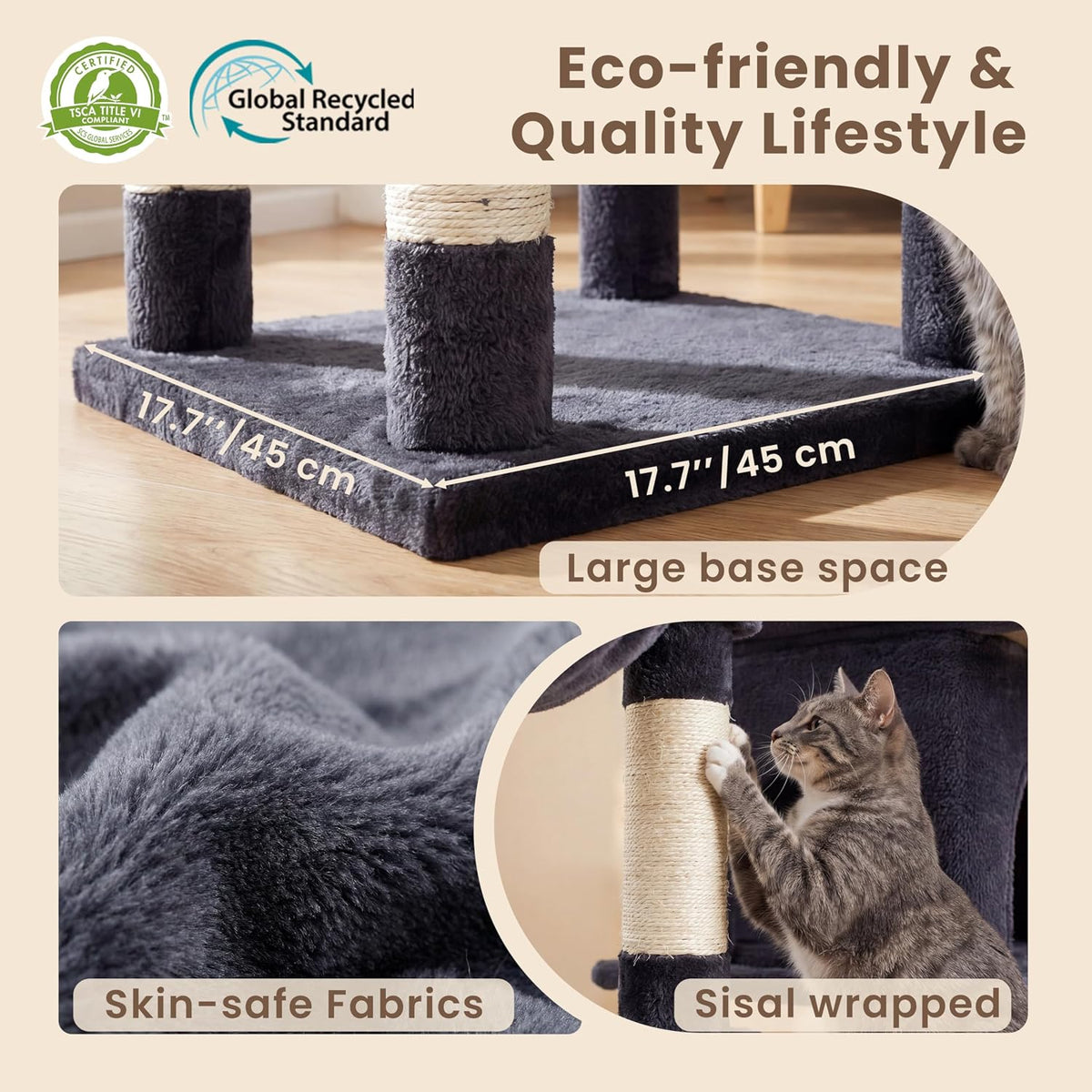 Heybly 53.1" Corner Cat Tree for Large Cats - Smoky Gray / 56 inch - image 4