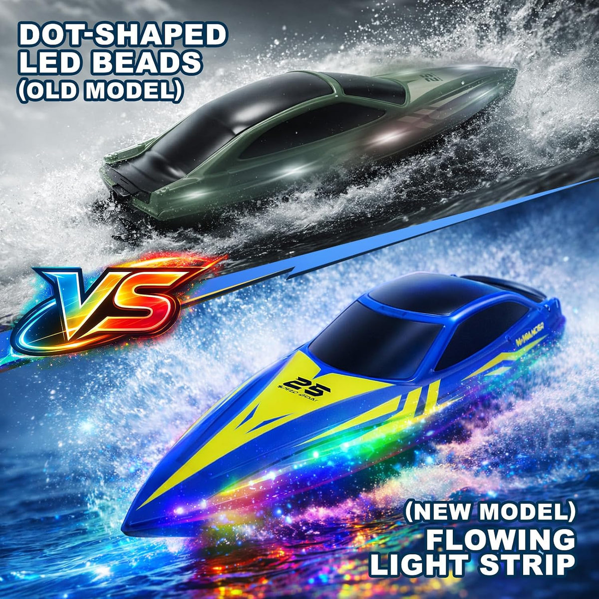 Cirmine 10 inch RC boat with colorful LED lights on the water - view 6