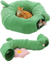 PEQULTI Beige Donut Cat Tunnel Bed Washable Plush Mat Multi for Small - Flower