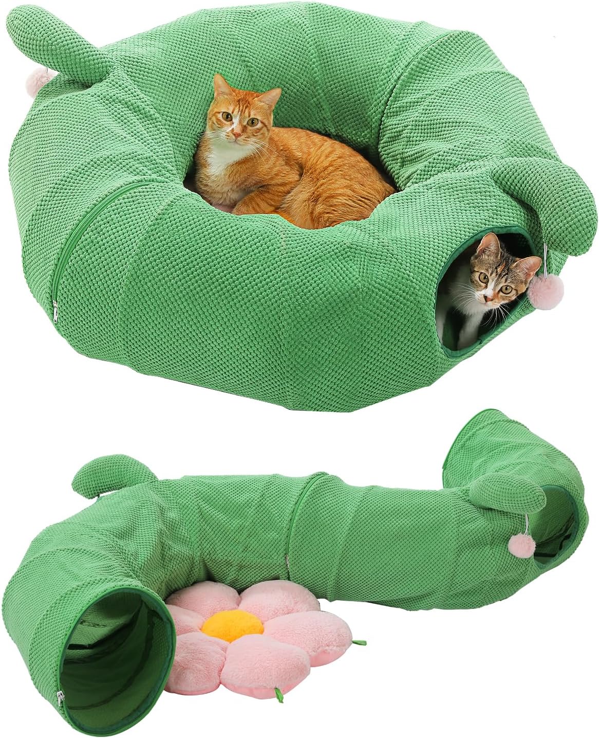 PEQULTI Beige Donut Cat Tunnel Bed Washable Plush Mat Multi for Small - Flower