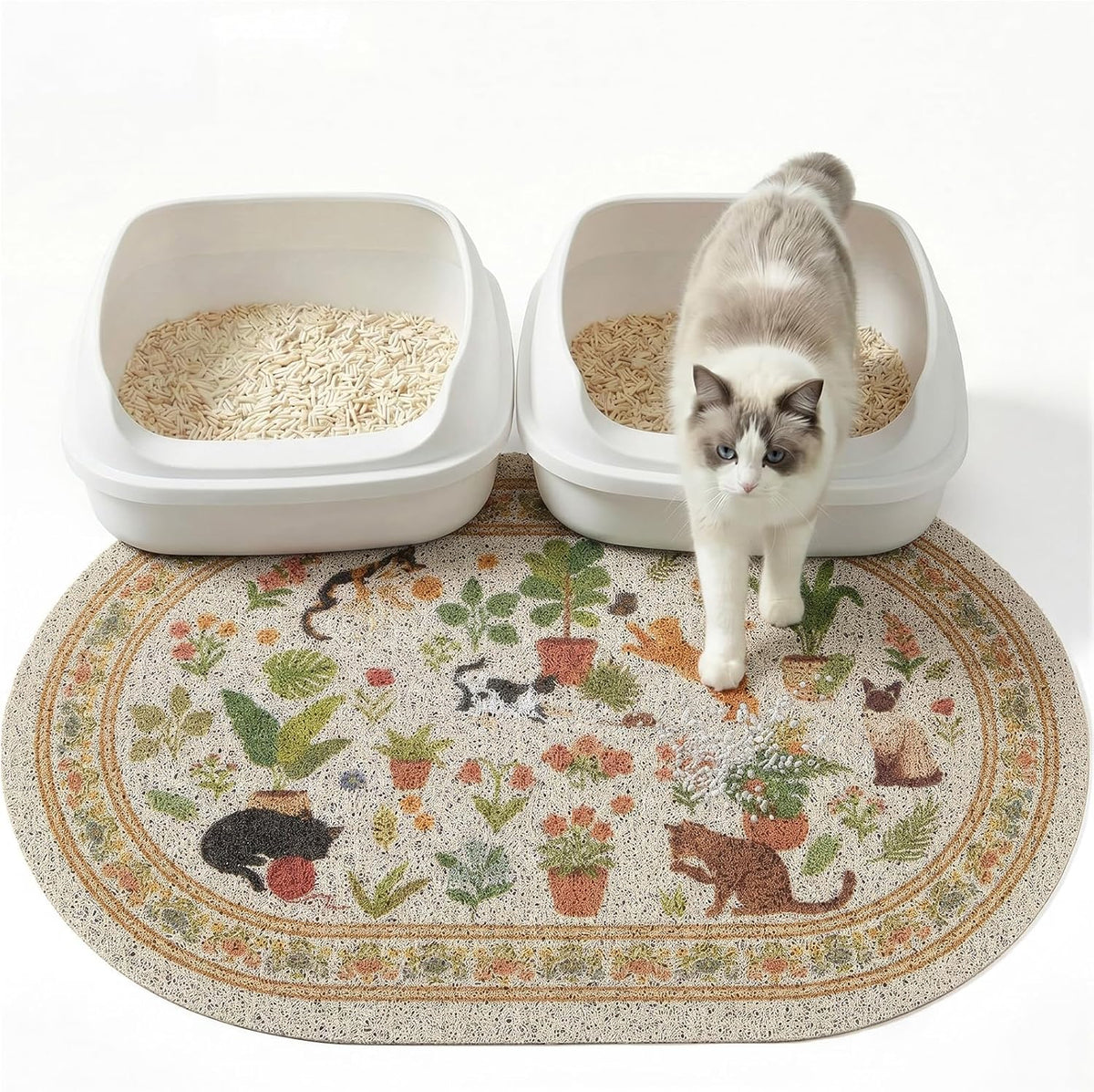 Bienbee Cat Litter Mat, 24" x 15" Dense Trapping Mesh for Litter Boxes – Daily Care for Cats - Beige Green / L(33x22in)