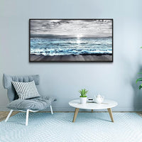 Wapluam Large Black Framed Wall Art For Living Room Wall Decor For Bedroom Office Wall Decorations Black And White Wall Painting Blue Sea Wave Pictures Artwork For Modern Beach Canvas Prints Poster