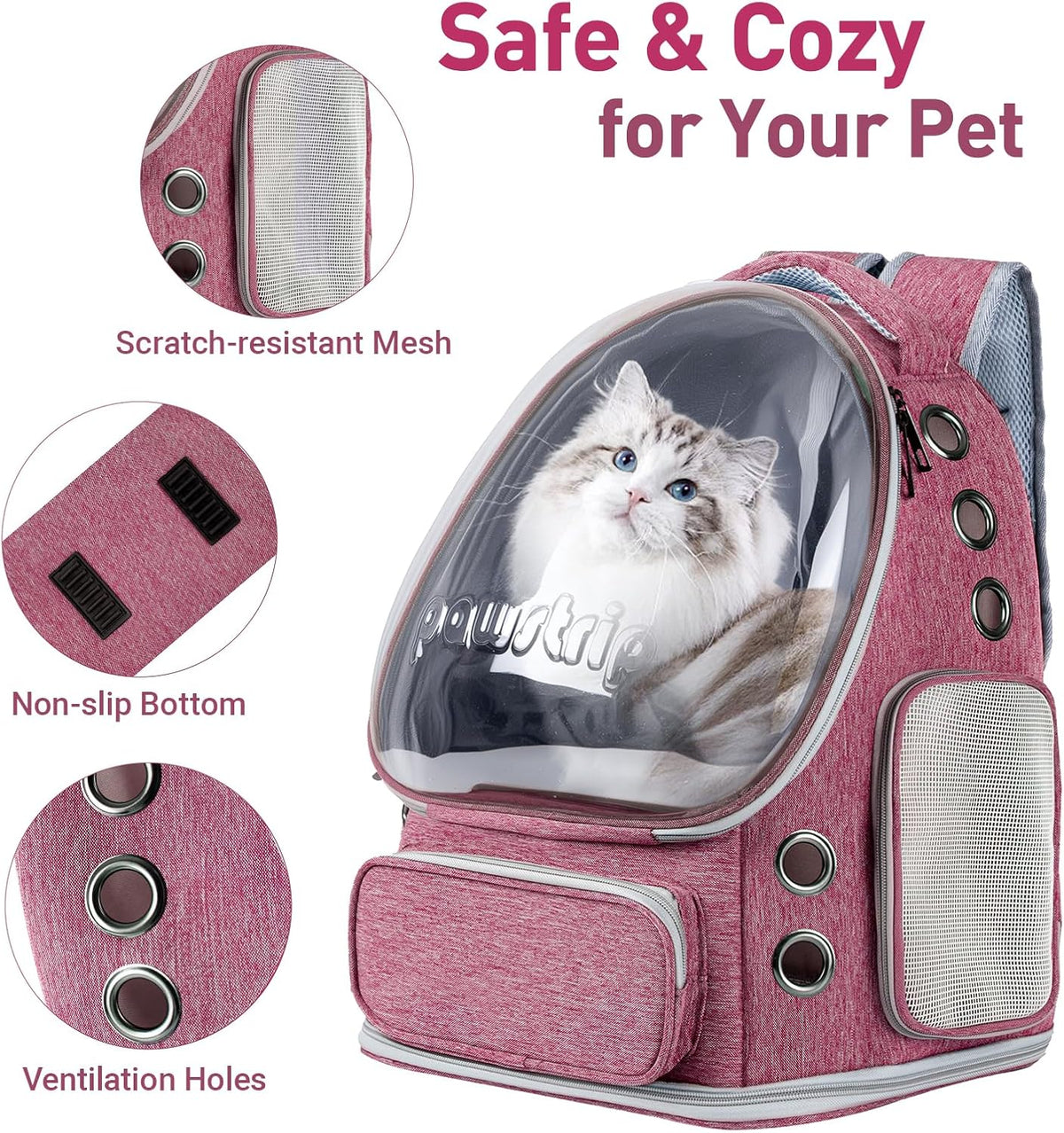 Cat Backpack Carrier Clear Bubble Window for Cats & Small Dogs up - Pink - image 3