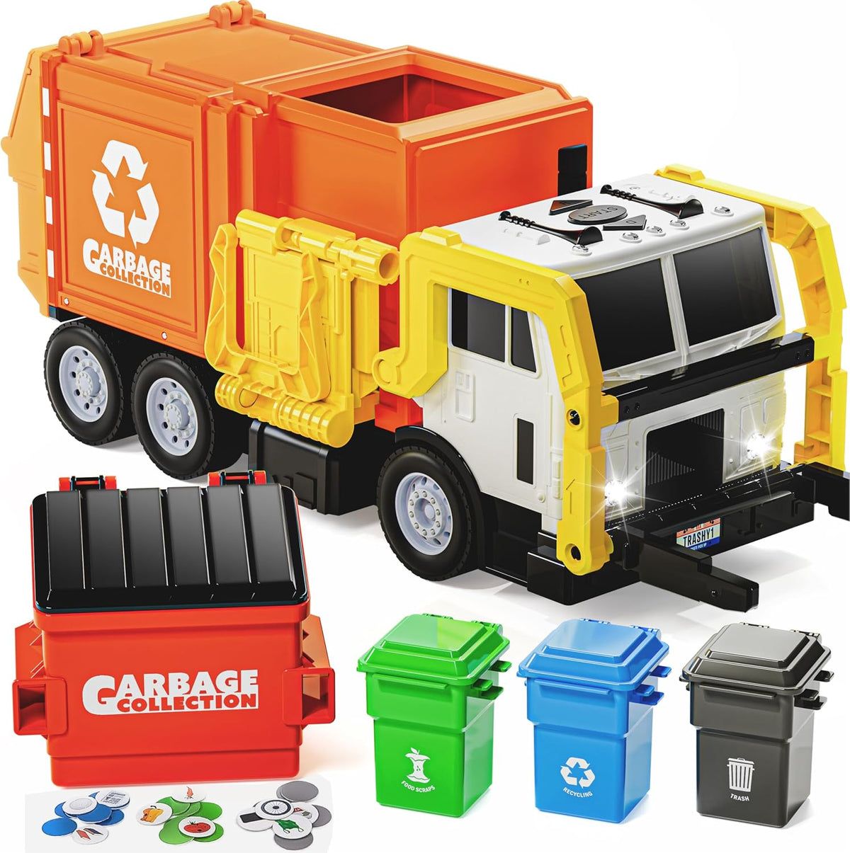 JOYIN Large Friction Powered Garbage Truck Toy Set - Orange