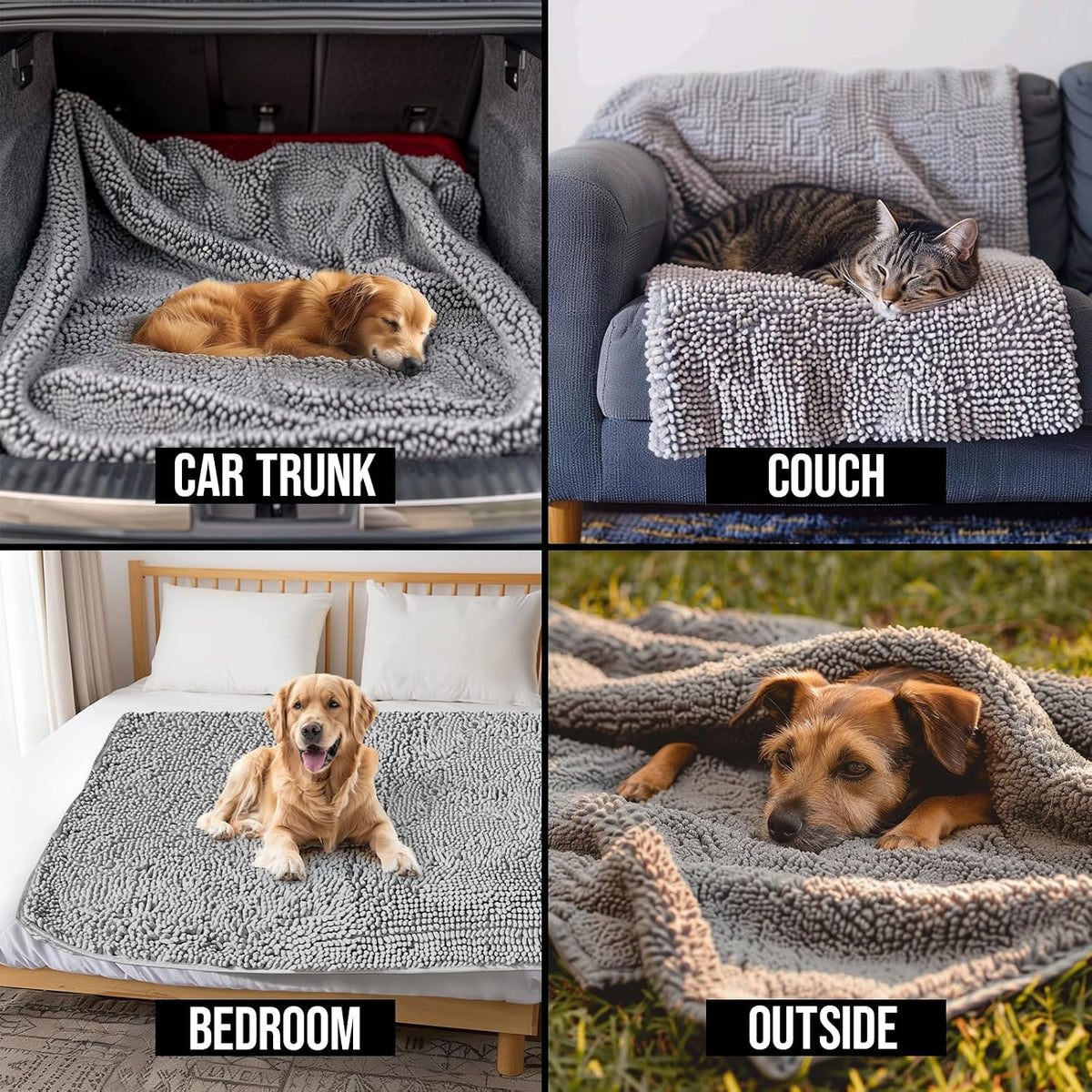 Muddy Mat Dog Blanket - Chenille Water Absorption Blanket for Bed & Couch Cover for Dogs Washable - Grey / 40" x 50" - image 2