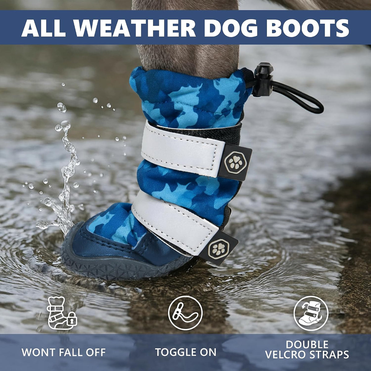 Spark Paws Dog Winter Boots, Waterproof Snow Booties - Blue Camo / Size 2: 1.8"x2.4"(W*L) (Pack of 4) - image 2