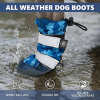 Spark Paws Dog Shoes, Waterproof Dog Boots for Medium to Large Dogs, Non Slip, Breathable Dog Booties and Paw Protectors - 4PCS Doggie Hiking Boots with Reflective Straps, Blue Camo, Size 2